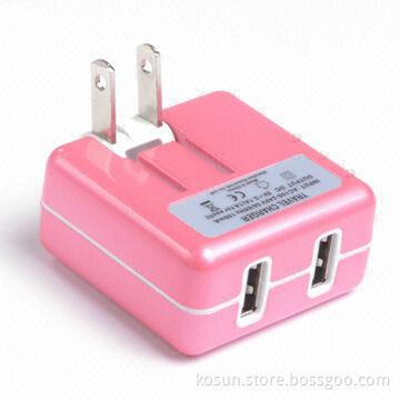 Dual USB Travel Charger with 100 to 240V AC Input Voltage